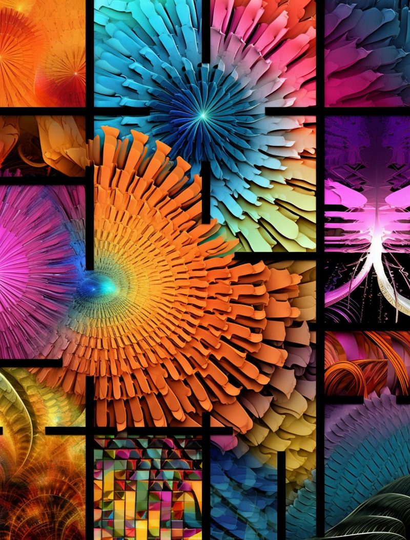 Abstraction Menagerie eBook page 107 — abstract geometric, colorful burst, mandala