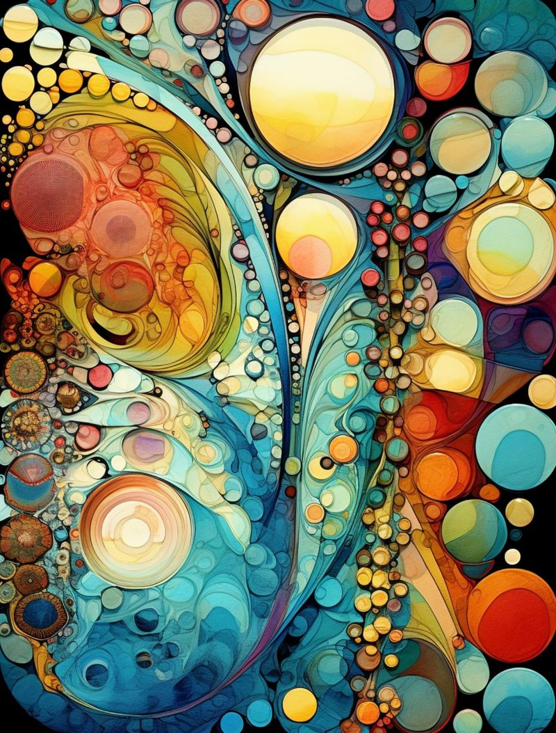 Abstraction Menagerie eBook page 113 — abstract circles, fluid art, modern collage