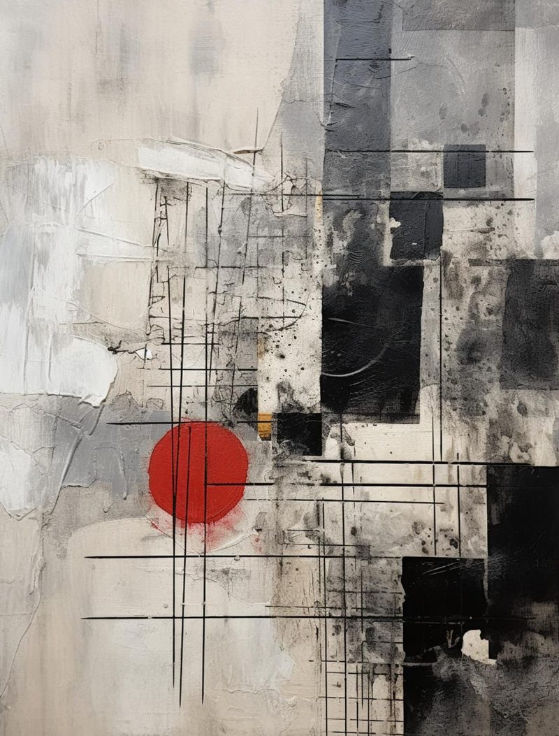 Abstraction Menagerie eBook page 72 — abstract industrial, minimalist collage, mixed media art