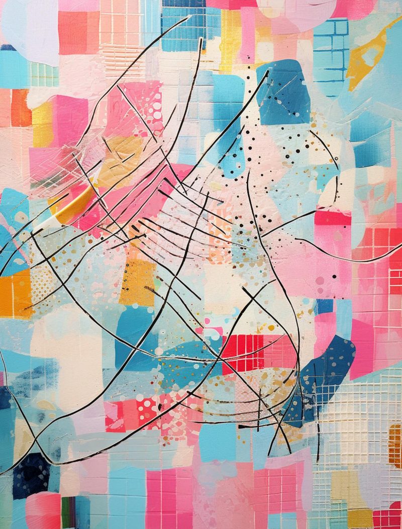 Abstraction Menagerie eBook page 79 — abstract modern art, colorful collage, geometric mixed-media