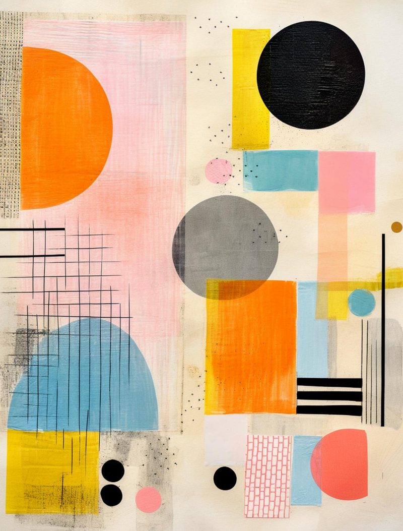 Abstraction Menagerie eBook page 83 — geometric abstract, mid-century modern, colorful collage