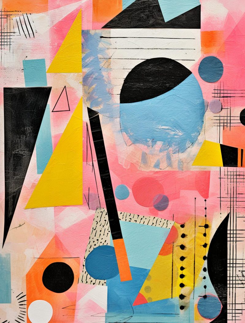 Abstraction Menagerie eBook page 85 — geometric collage, abstract modern, bold color blocking