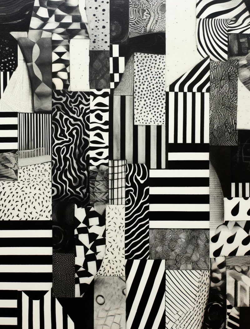 Abstraction Menagerie eBook page 92 — abstract pattern, geometric collage, black and white design