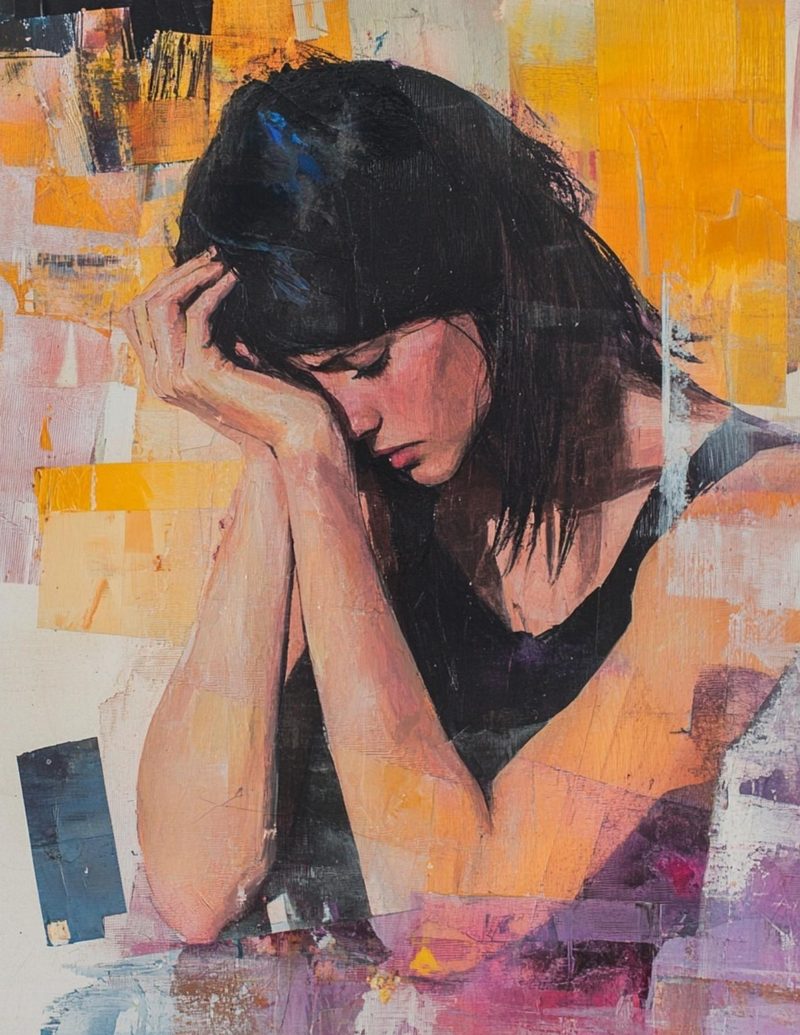 Art of Disability eBook page 56 — portrait collage, mixed media woman, introspection