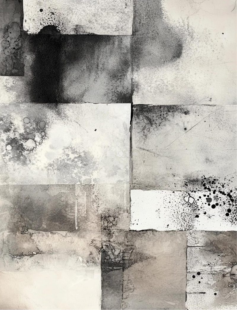 Back That Art Up eBook page 60 — abstract collage, monochromatic art, ink splatters
