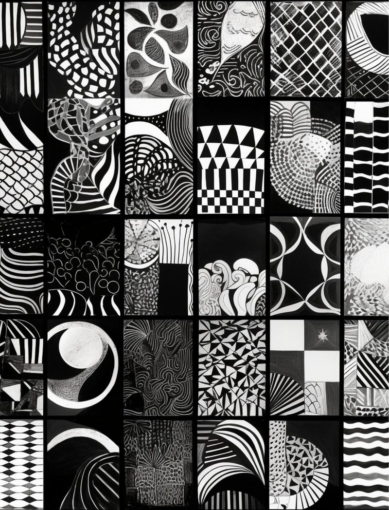 Black House White Market eBook page 8 — zentangle, abstract patterns, black and white art