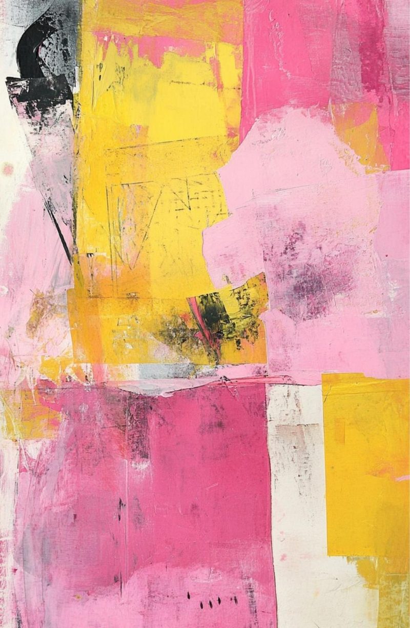 Size Matters eBook page 36 — abstract geometric collage, colorful mixed media art, modern painted paper