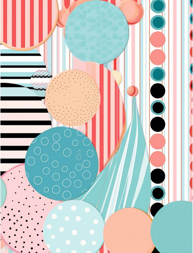 Fairytales & Such eBook page 38 — modern geometric, circle collage, colorful patterns