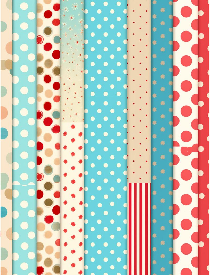 Fairytales & Such eBook page 40 — polka dot patterns, retro paper collection, vintage color palette
