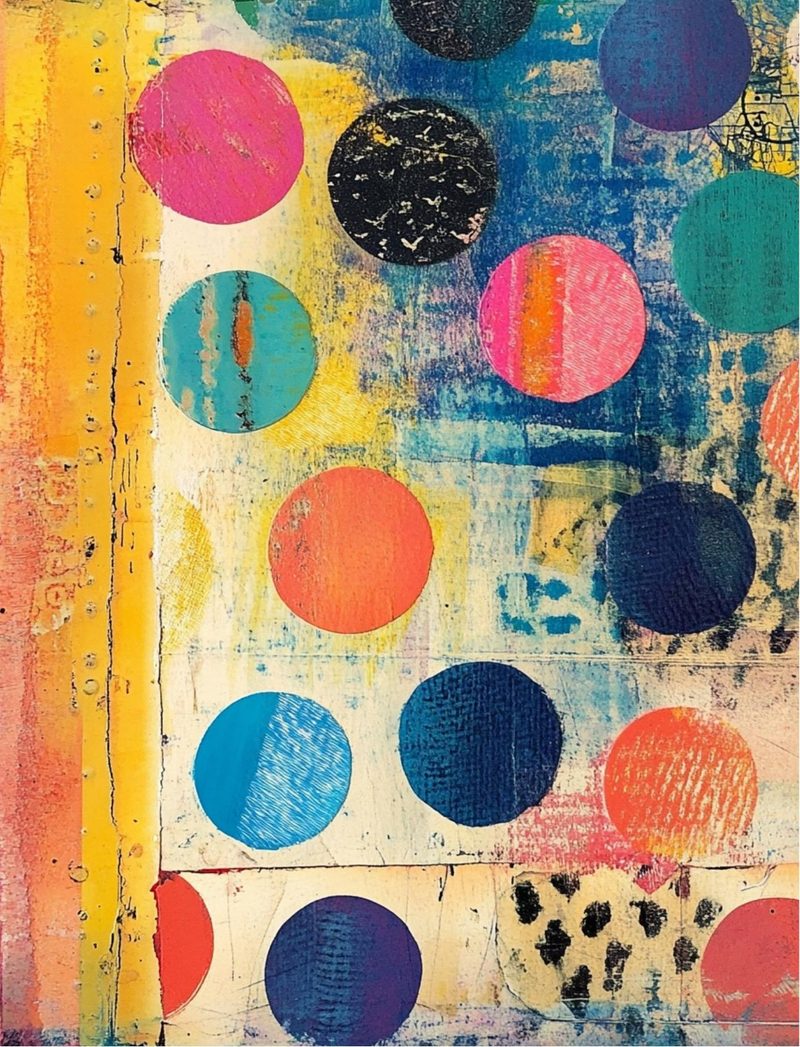 Gilded Pop eBook page 8 — geometric abstract art, colorful circles, mixed media collage