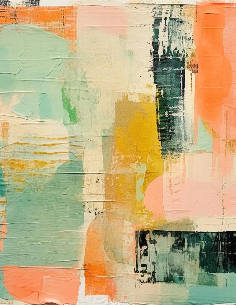 Hare Today, Chair Tomorrow eBook page 25 — abstract collage, mixed media art, pastel palette