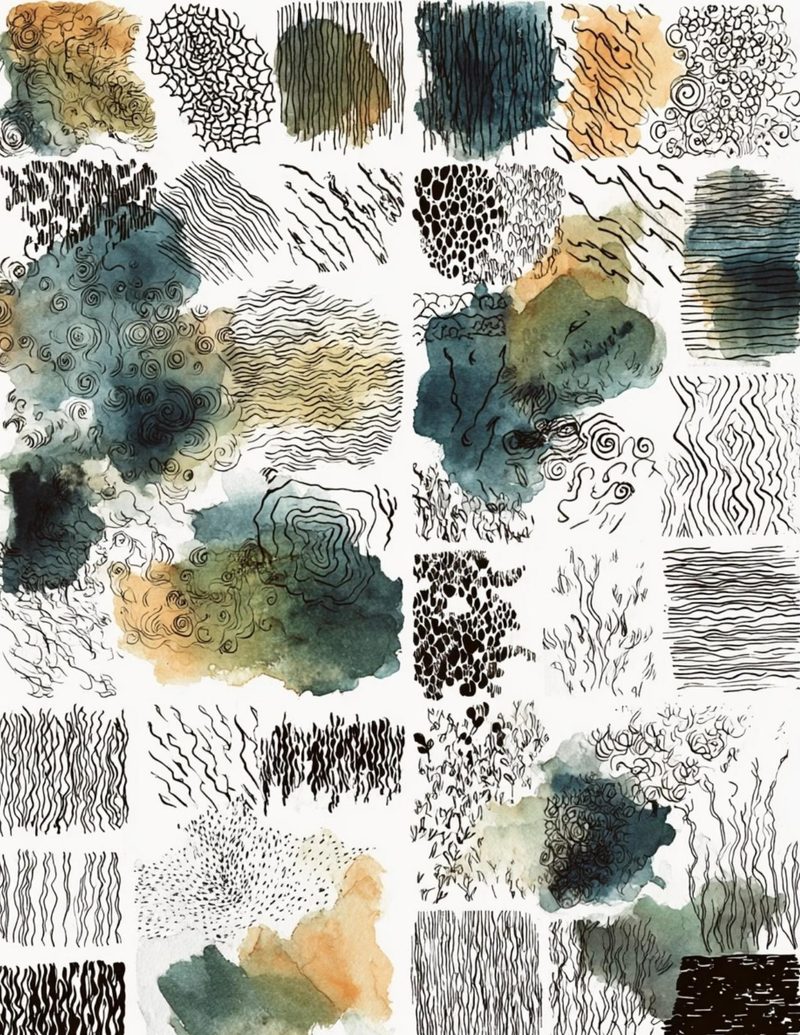 Inchie It Up! eBook page 9 — texture-study, pattern-inspiration, mixed-media-sampler