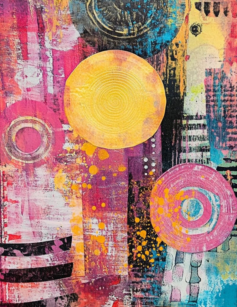 New Year, Same Me eBook page 2 — abstract geometric collage, vibrant mixed media art, colorful background page