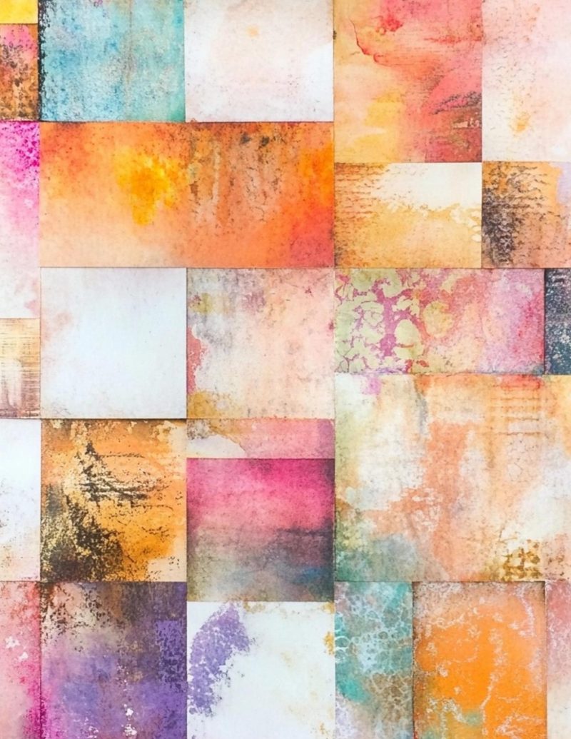 Orimazing eBook page 52 — vintage collage, watercolor background, distressed mixed media