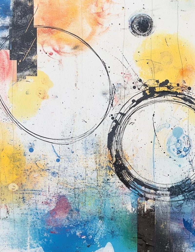 Orimazing eBook page 67 — abstract collage, modern mixed media, watercolor background