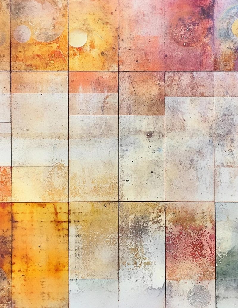 Orimazing eBook page 77 — vintage tile, distressed paper, watercolor background