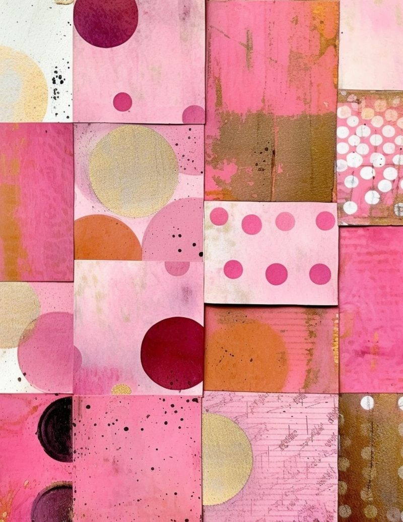 Pinkalicious ebook page 34 — geometric abstract, pink aesthetic, mixed media collage