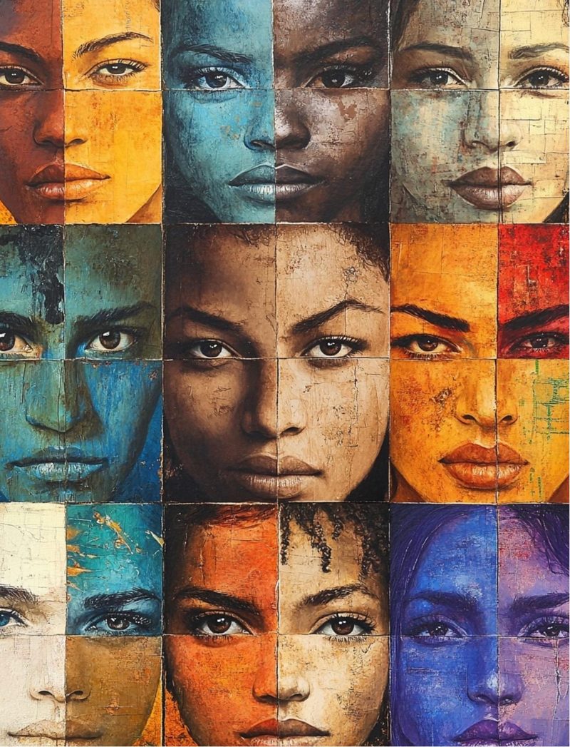 Quotilicious eBook page 34 — diversity, mixed-media collage, portrait art