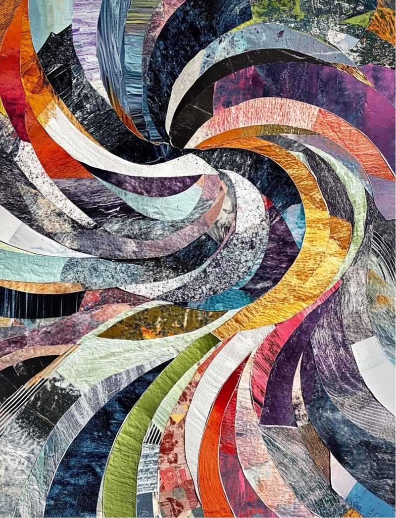 She Who Journeys Within eBook page 87 — abstract swirl, mixed-media collage, spiral composition