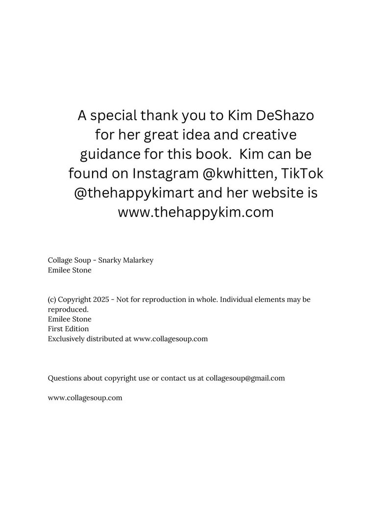 Snarky Malarkey eBook page 2 — title page, credits, acknowledgments