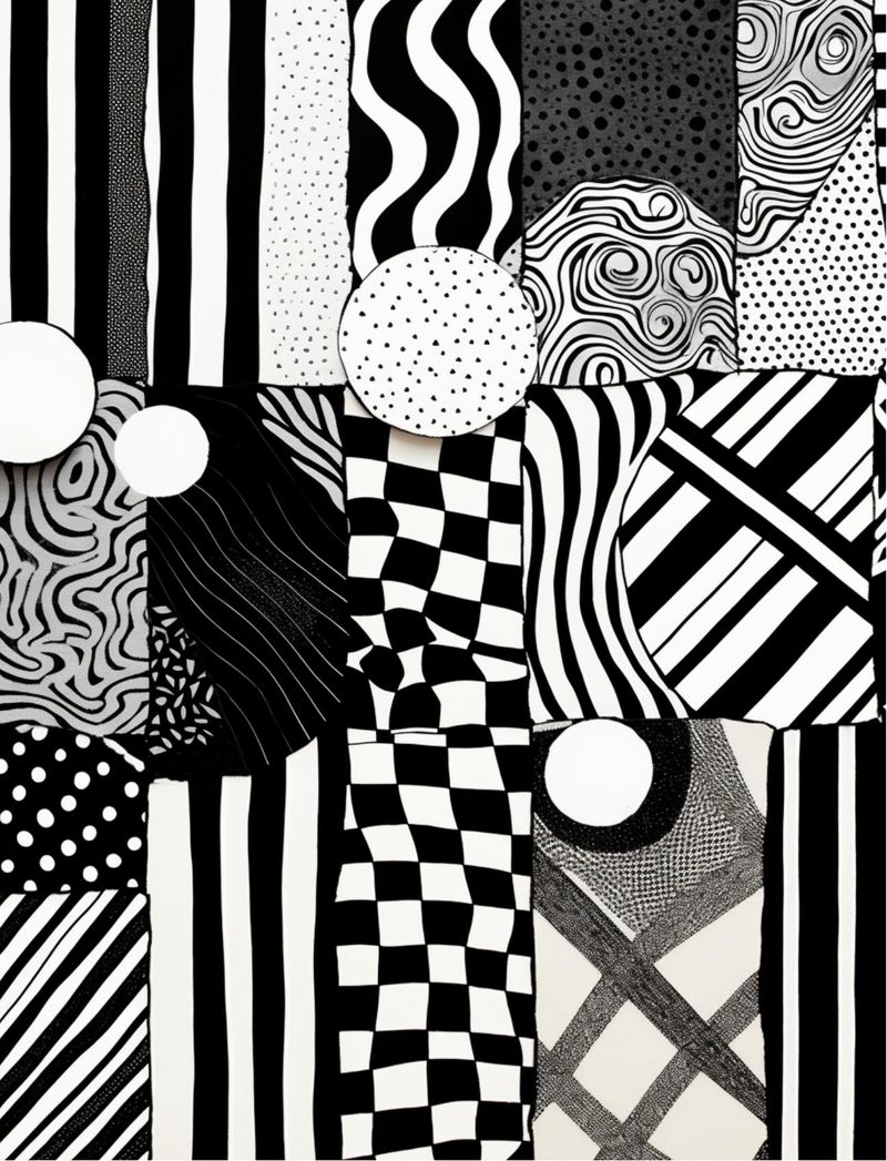 Something To Talk About eBook page 86 — geometric pattern, black and white collage, abstract design