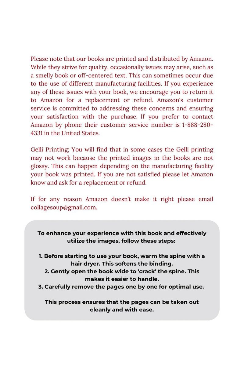 Start Here: A Beginner's Guide to Collage & Mixed Media eBook page 4 — instructional page, book care instructions, customer service information