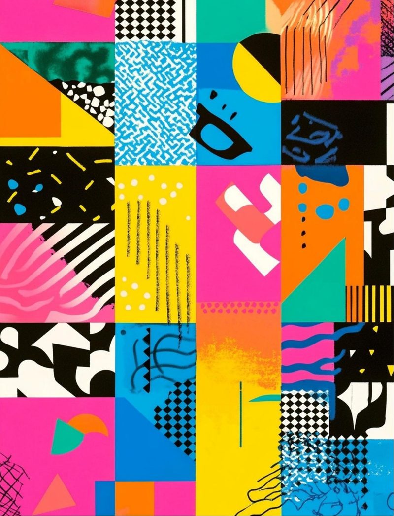 Stick It Real Good — 80s GenX Collage Papers eBook page 36 — Memphis design, geometric collage, bold patterns