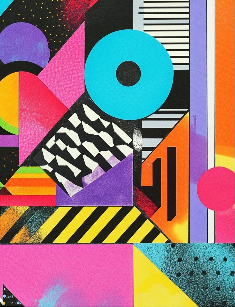 Stick It Real Good — 80s GenX Collage Papers eBook page 44 — geometric abstract, 1980s Memphis design, bold color blocking