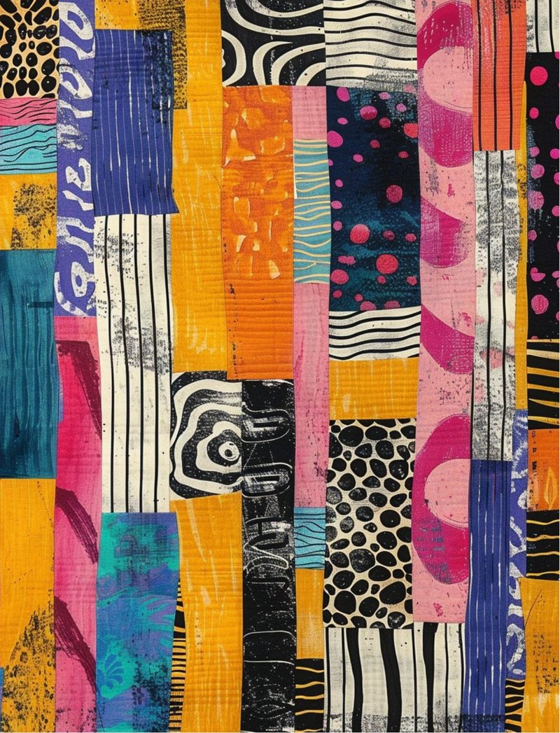 Stranger Than Fiction eBook page 82 — patchwork, geometric collage, colorful mixed media