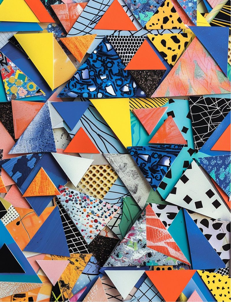 Stranger Than Fiction eBook page 94 — geometric collage, colorful paper craft, mixed media art