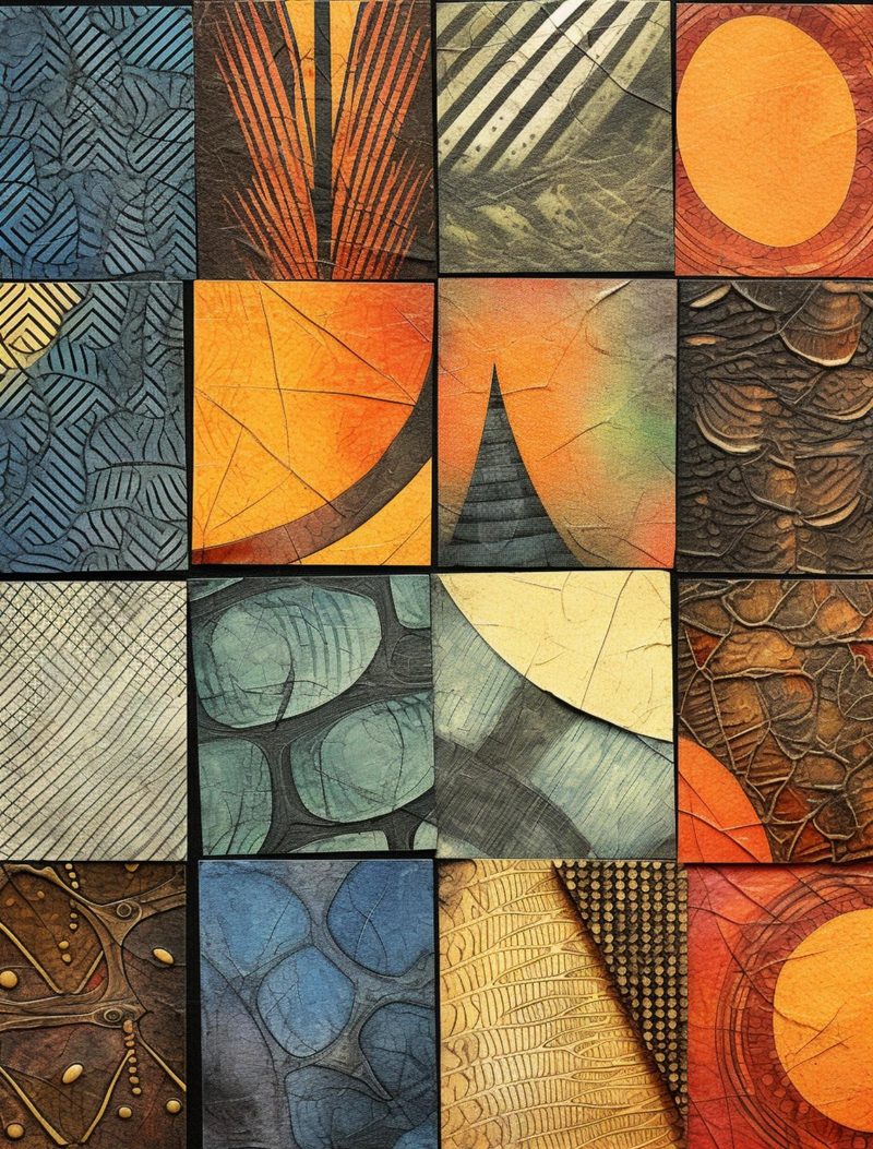 Textrimania I eBook page 64 — geometric abstract, mixed media collage, textured backgrounds