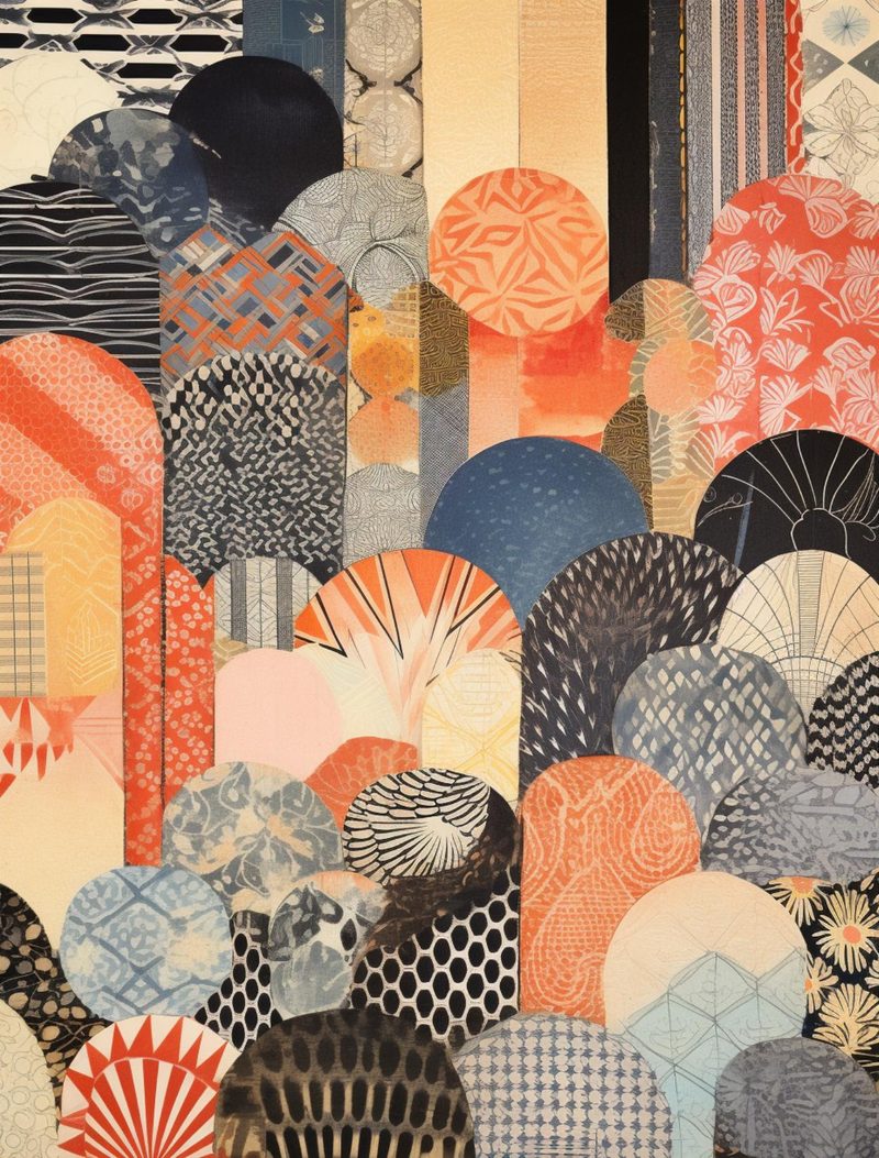 Textrimania I eBook page 7 — geometric collage, art deco design, patterned paper mix