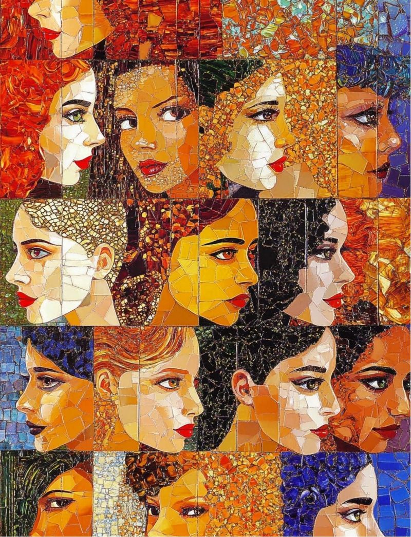 The Gilded Muse eBook page 43 — diverse women, mosaic art, geometric collage