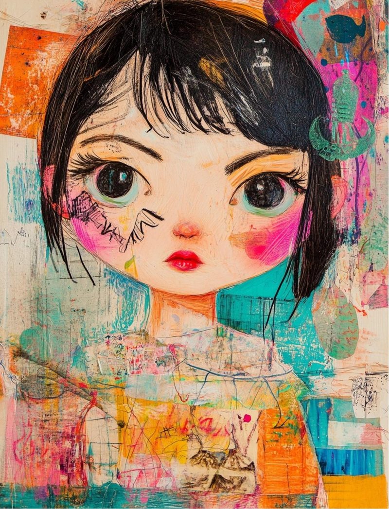 The Unruly Ones eBook page 6 — pop-art portrait, mixed-media collage, contemporary illustration