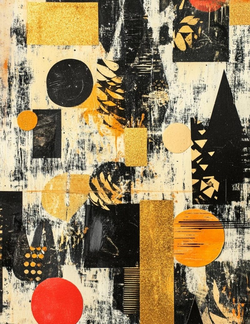 Unholiday Holidays eBook page 66 — abstract geometric, retro collage, distressed vintage