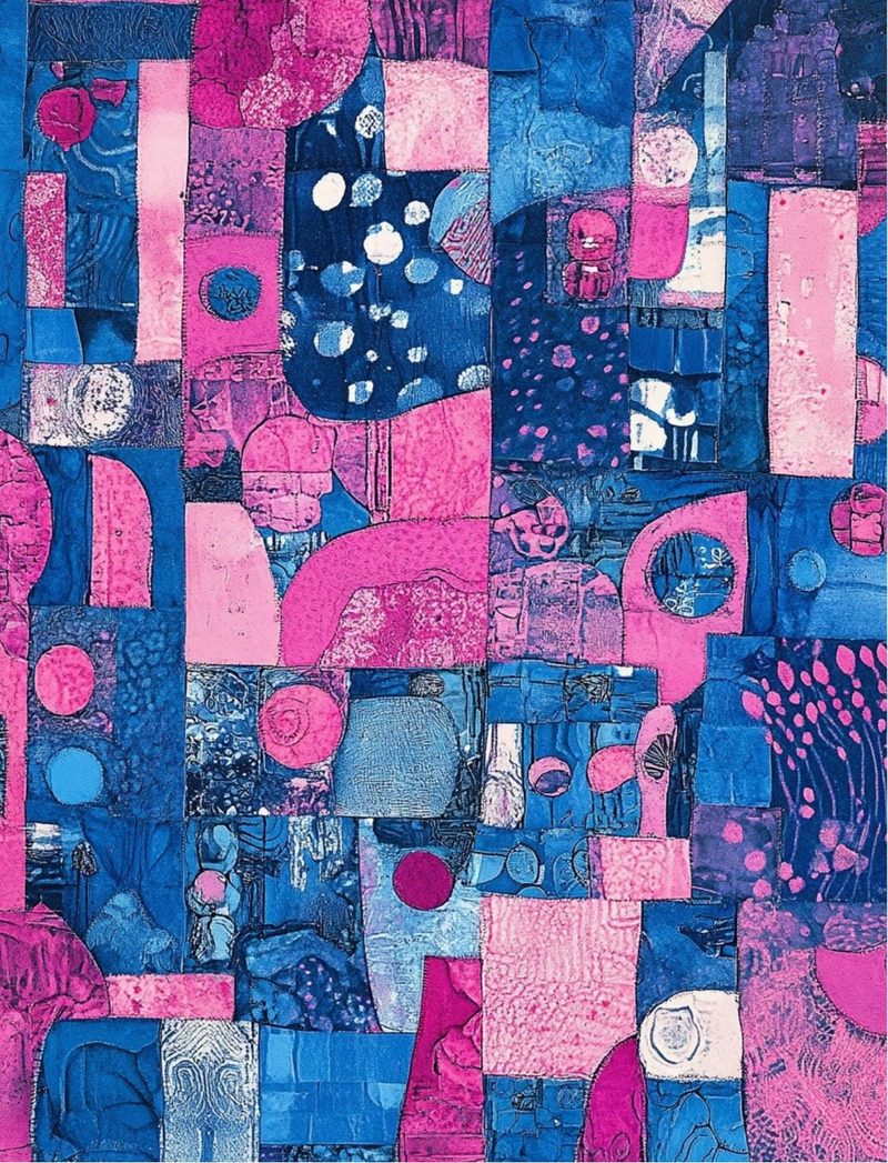 Up To Snow Good eBook page 58 — geometric collage, bold color blocking, mixed media art