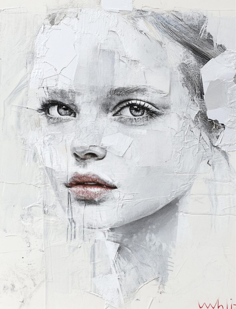 White Elephant Party eBook page 73 — portrait, mixed media collage, contemporary art